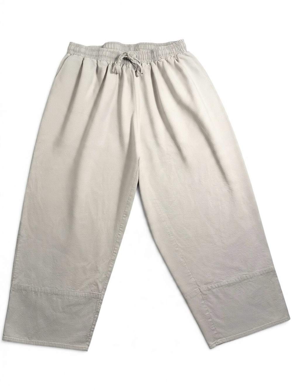 Women's XL Cropped Drawstring Wide-Leg Pants Light Beige Elastic Stretch Waist